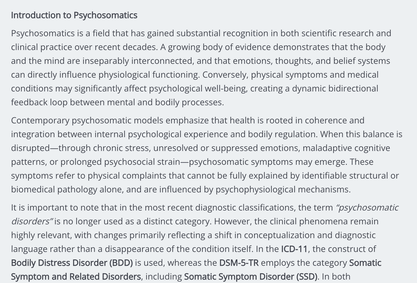 Psychosomatics: The Therapeutic Relationship with the Body